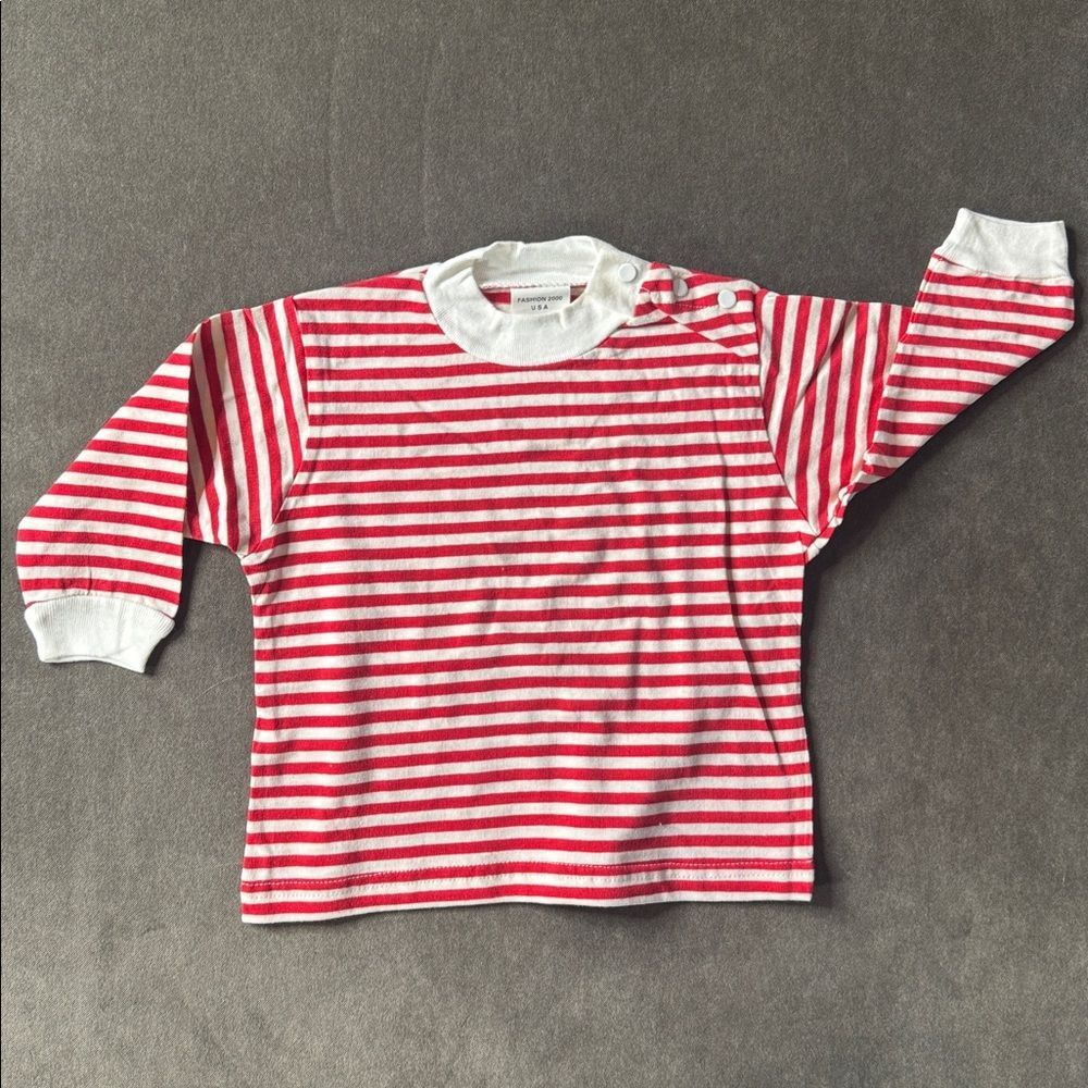 Kids Fashion 2000 Unisex Red White Striped Long Sleeve Top 100% Cotton 12m NEW